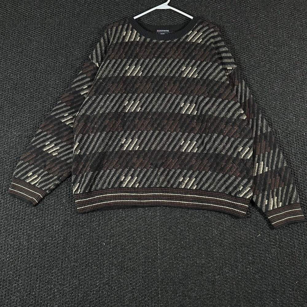 Knightsbridge Mens Extra Large Abstract Geometric Knit Crewneck Sweater Brown XL